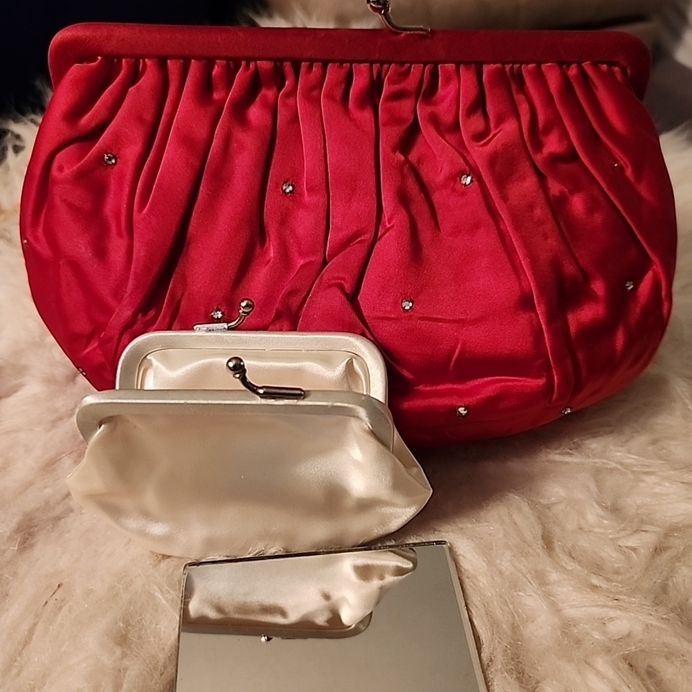 Red Satin Clutch with Elegant Rhinestone Accents